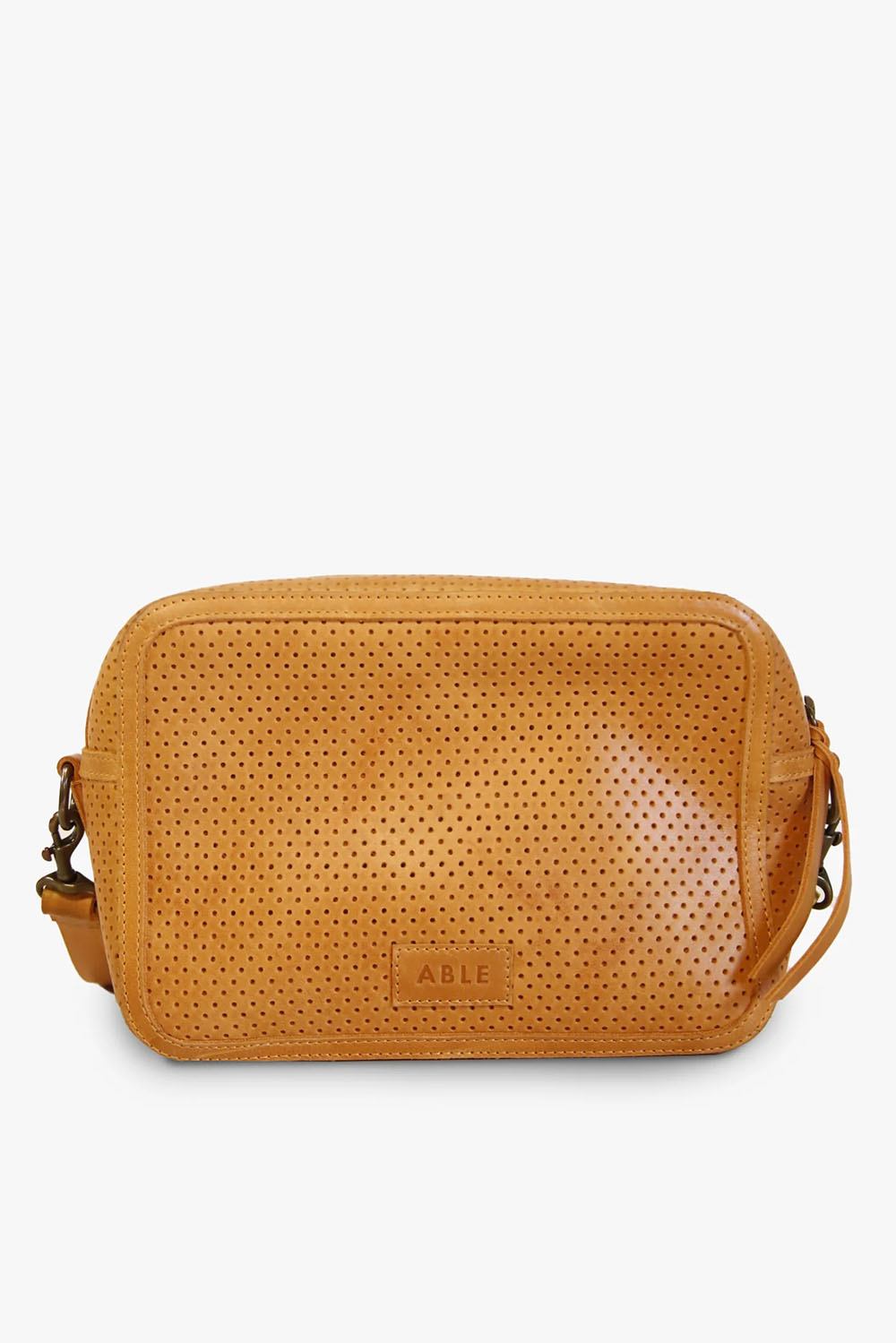 Able - Medium Zipper Crossbody - Perforated Cognac