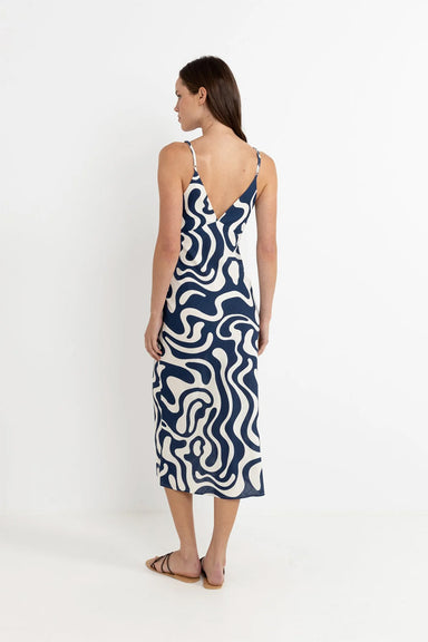 Rhythm - Waverley Bias Cut Midi Dress - Ink - Back