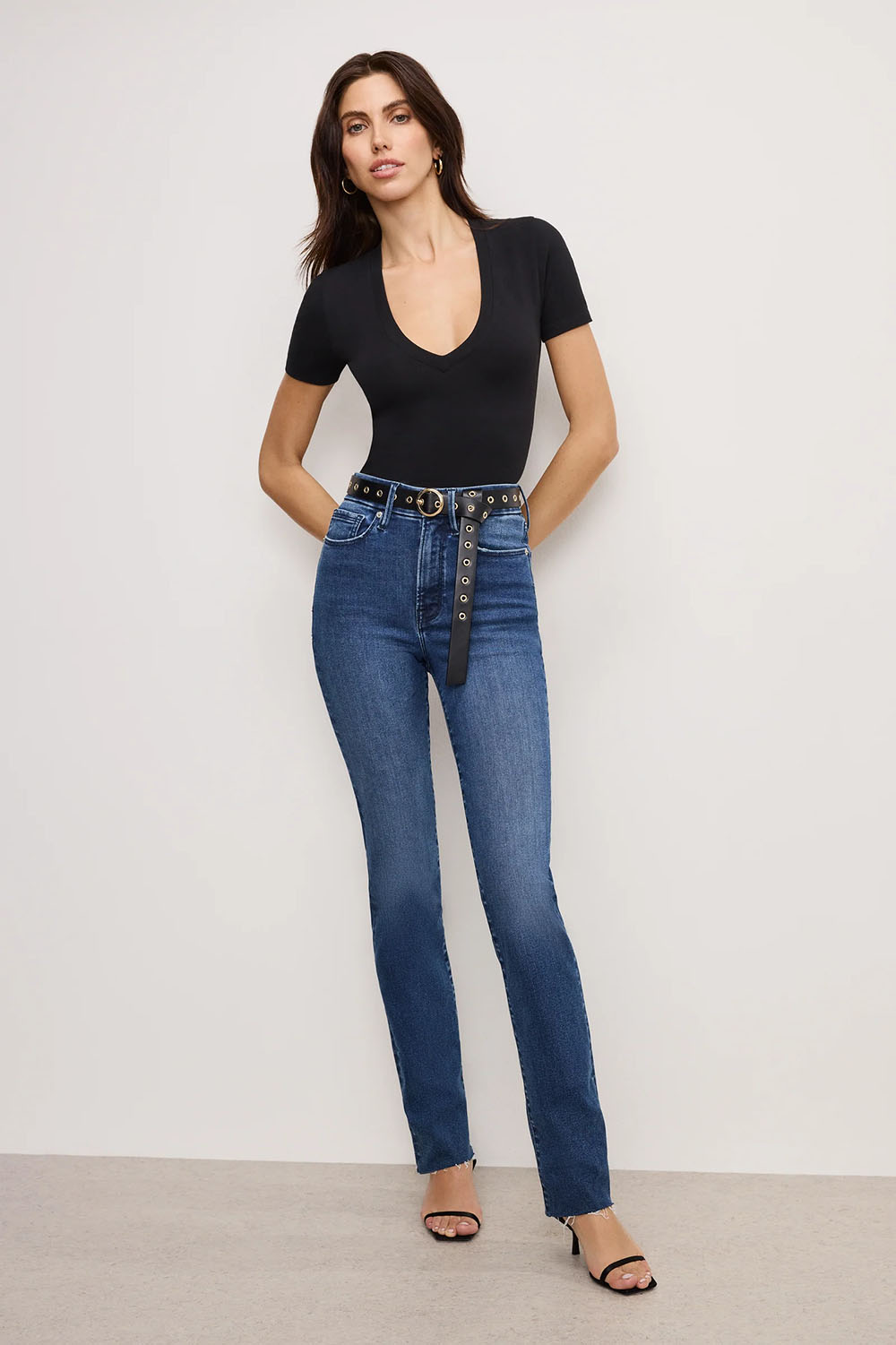 Good American - Stretch Deep V Bodysuit - Black - Size 0