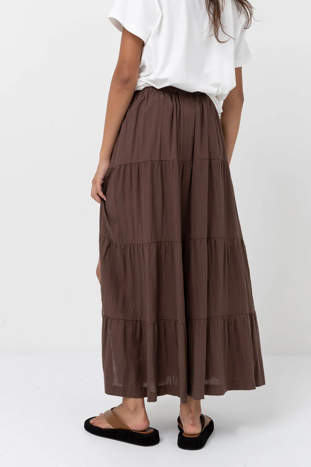 Rhythm - Classic Tiered Maxi Skirt - Chocolate - Back