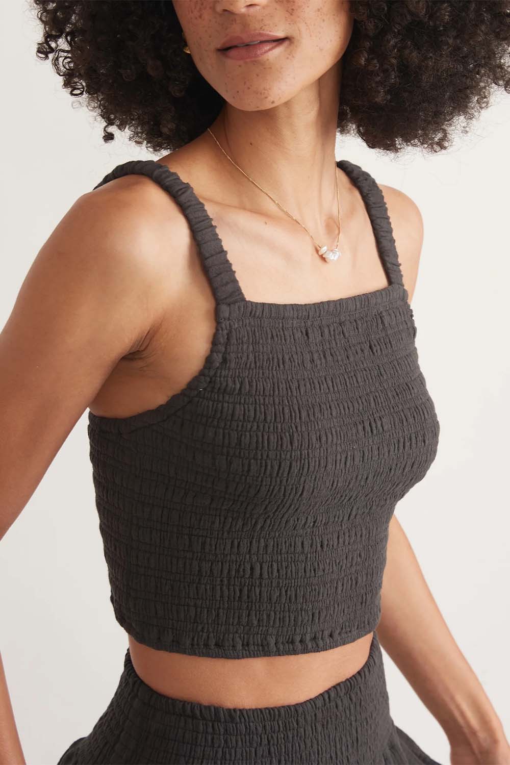 Marine Layer - Lila Double Cloth Tank - Faded Black - Side