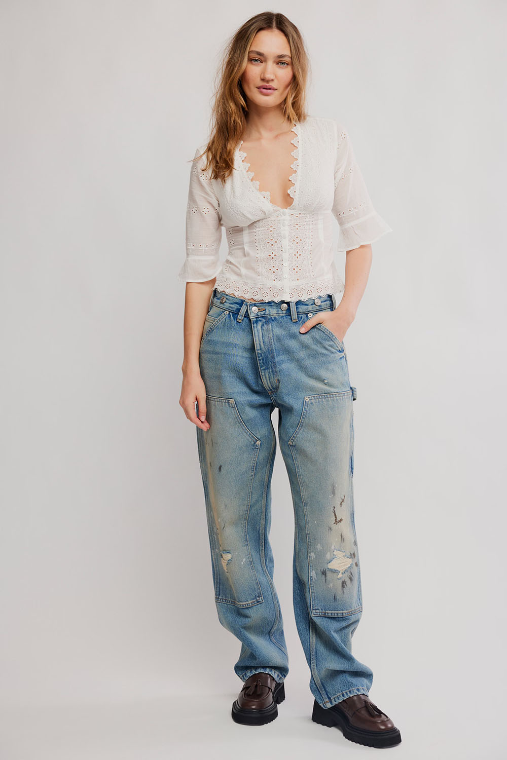 Free People - Salone Eyelet Top - Clean Ivory - Front