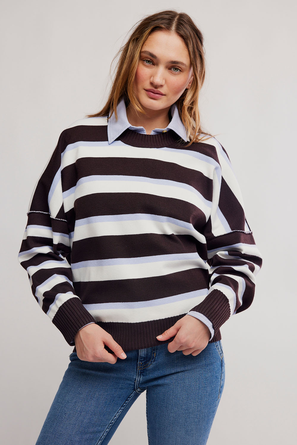 Free People - Stripe Alma Pullover - Chocolate Combo - Front