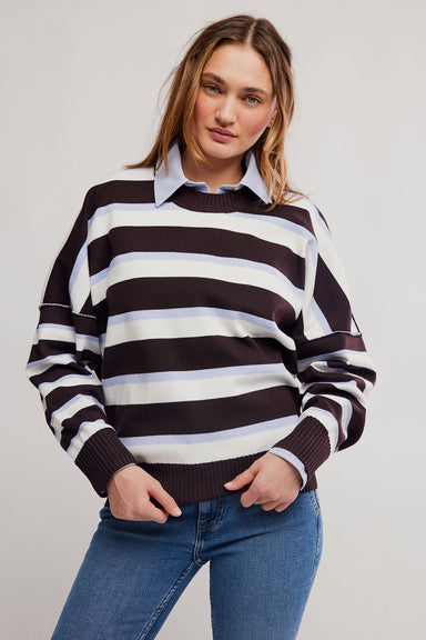 Free People - Stripe Alma Pullover - Chocolate Combo - Front
