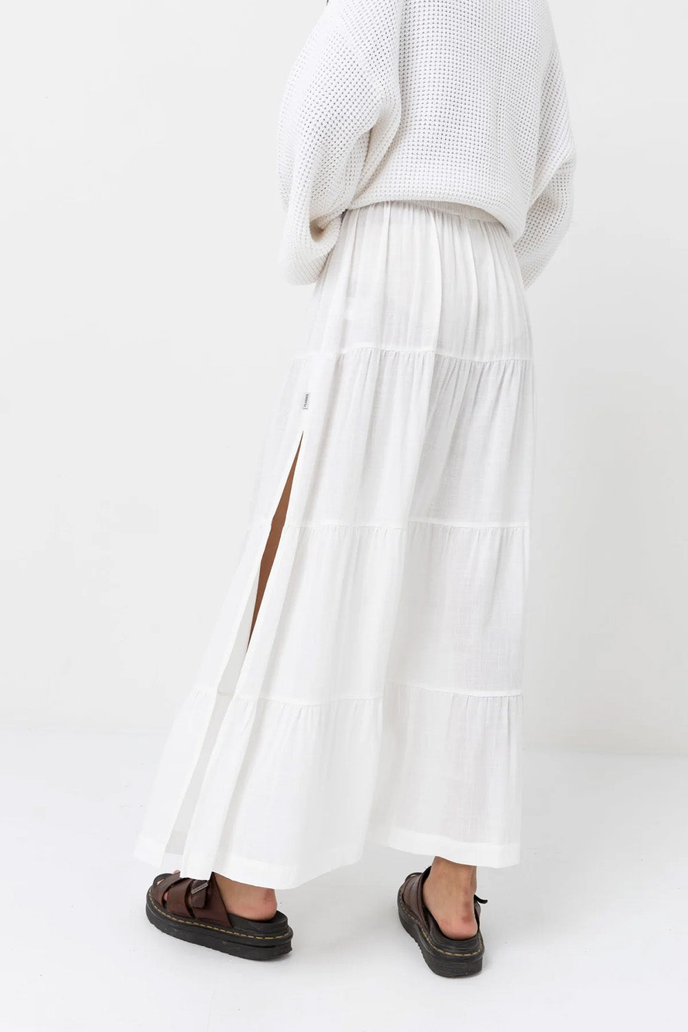 Rhythm - Classic Tiered Maxi Skirt - White - Back