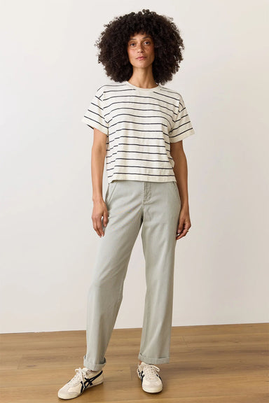 Marine Layer - Sadie Vintage Slub Stripe Crop Tee - White/Black Stripe