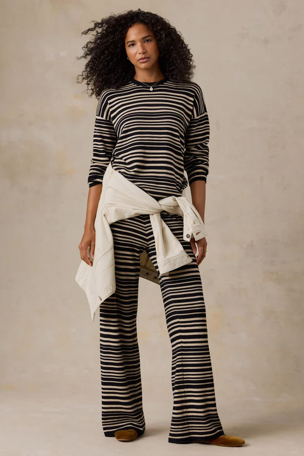 Faherty Throwback Studio Crew in Coastal Coal Stripe — Styled view