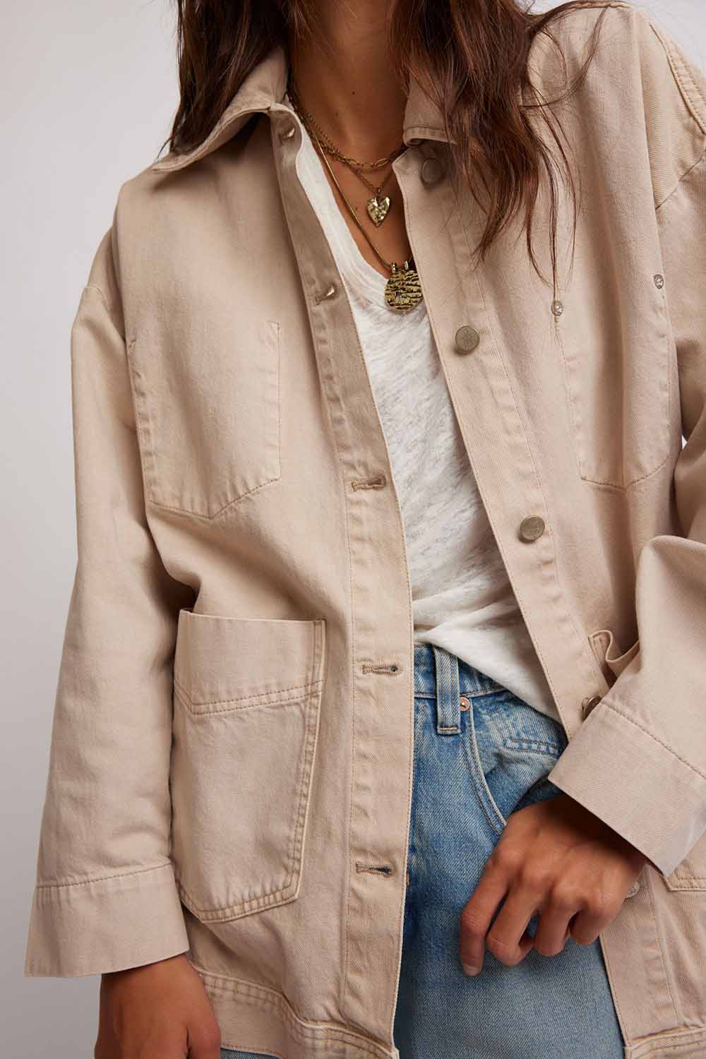 Free People - Avery Denim Jacket  - Softest Sand - Detail