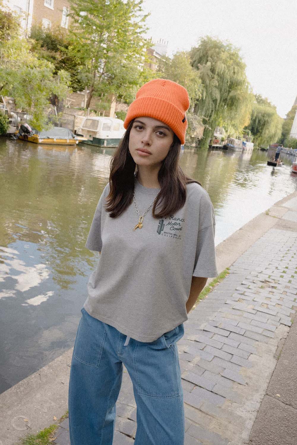 Brixton - Chunky Heist Beanie - Bright Orange - On Model