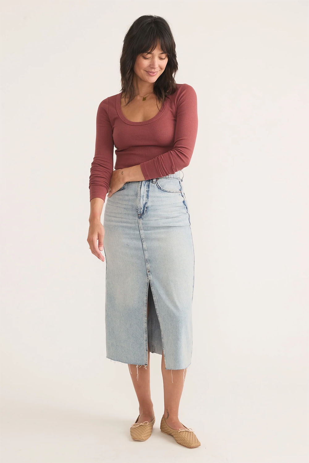 Marine Layer - Lexi Rib Sun-In Scoop Tee - Deep Clay