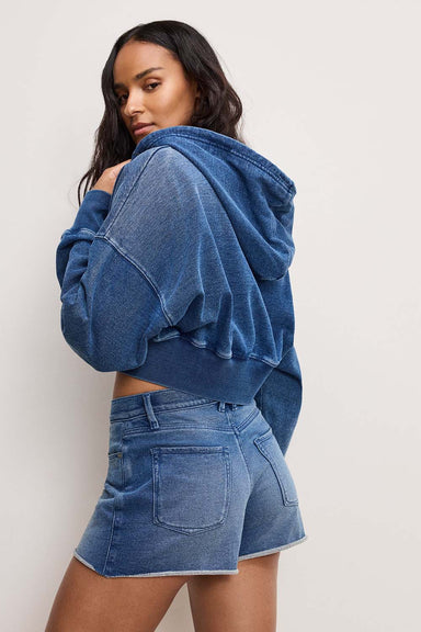 Good American - Jeanius Zip Up Hoodie - Indigo - Back