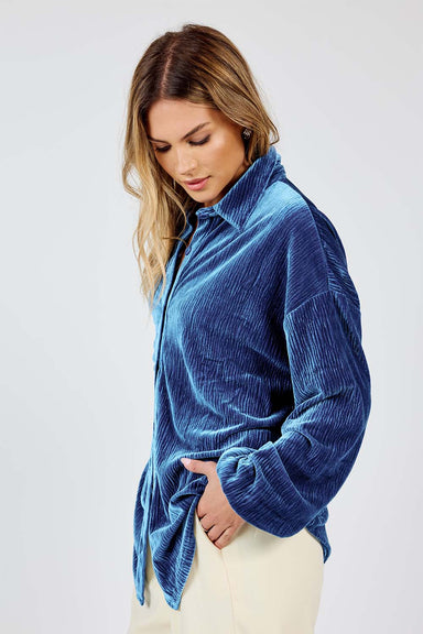 Sadie & Sage - Lorelai Pleated Top - Blue - Side