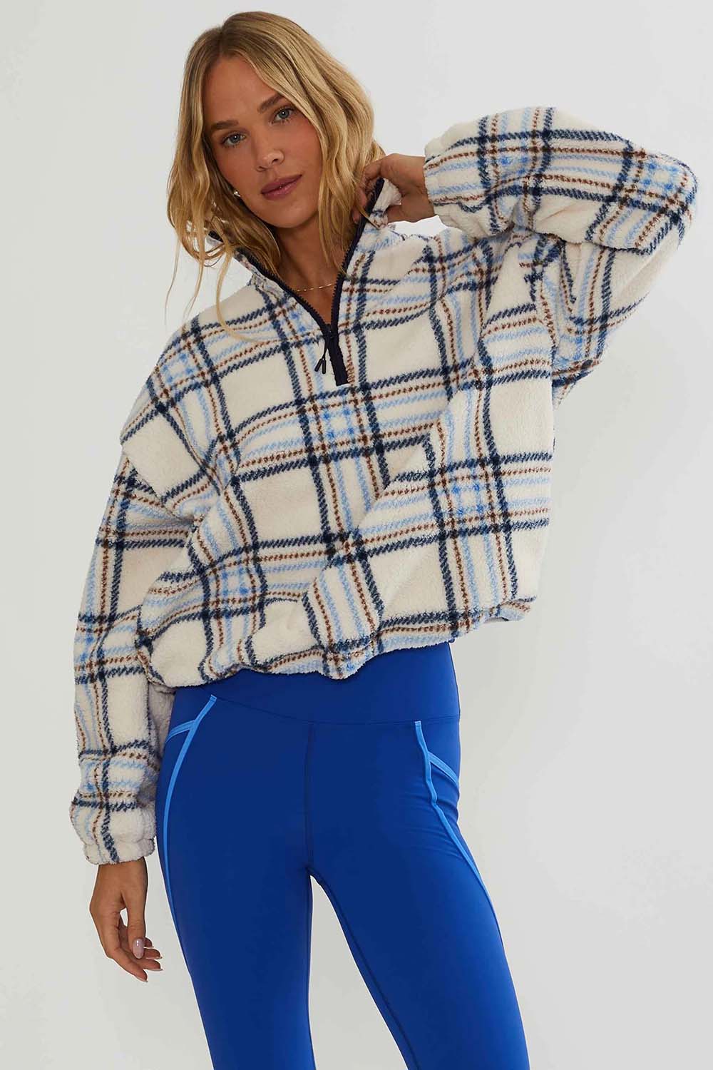 Beach Riot - Leona Plaid Sherpa - Opal Sky - Front Alt
