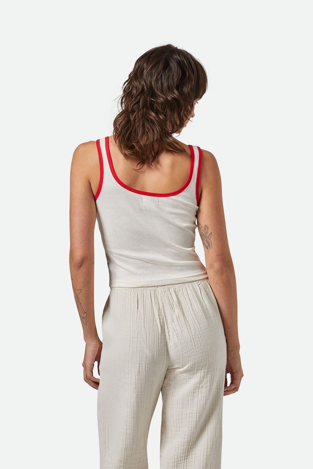 Brixton - Ringer Organic Tee - Off White/Crimson - Back