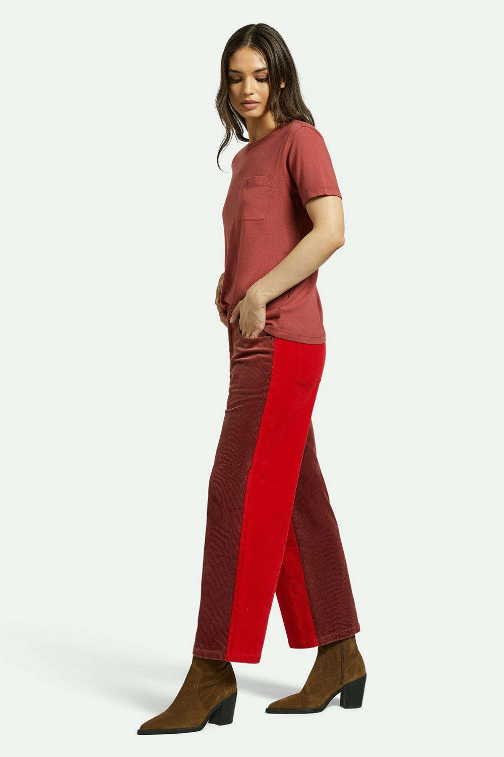Margo Cropped 5 Pkt Pant - Cowhide/Mars Red Cord - Side