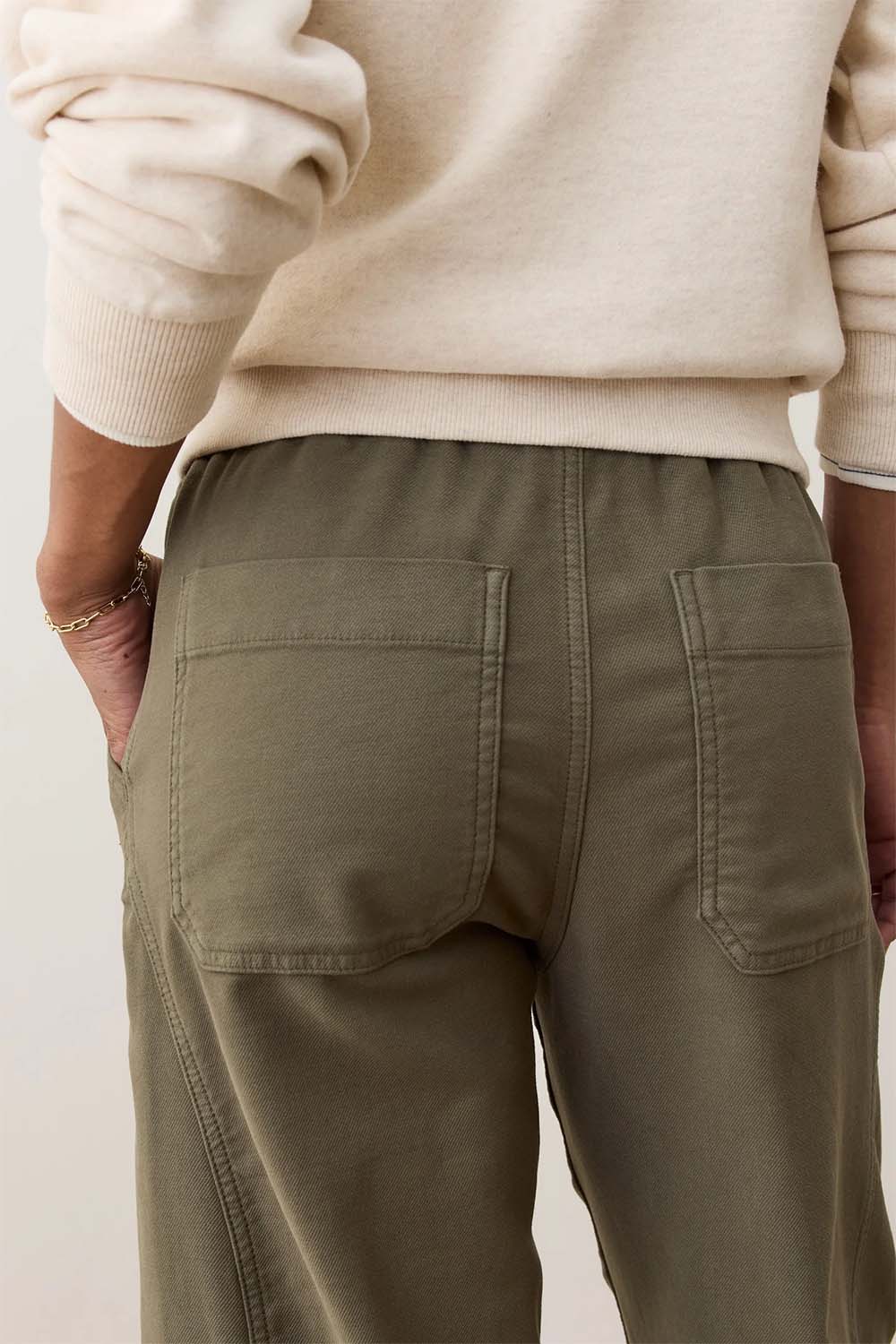 Marine Layer - Jessie Barrel Leg Pant - Dusty Olive - Back Detail