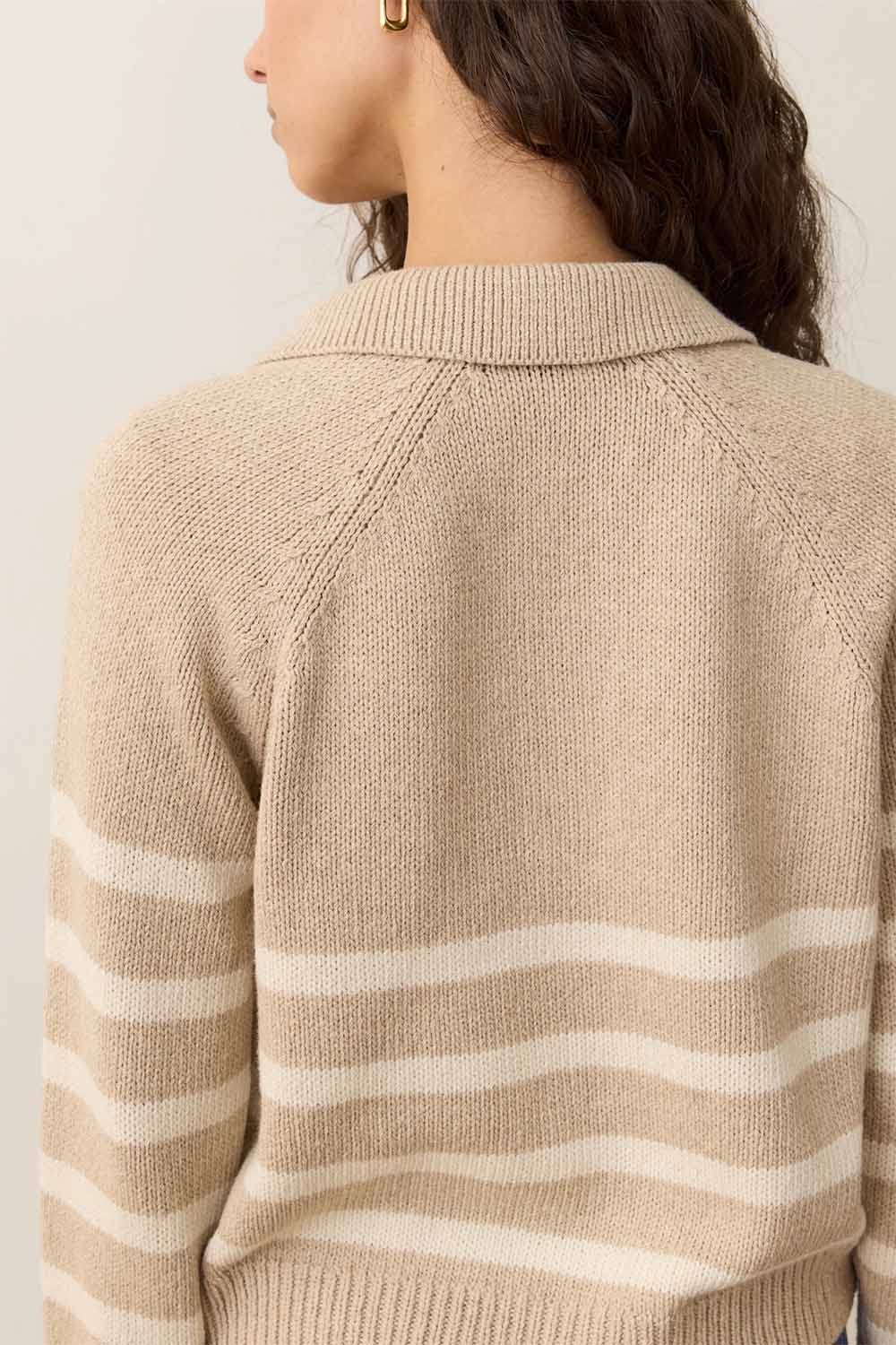 Marine Layer - Berkeley Sweater Polo - Oatmeal/Cream Stripe - Back