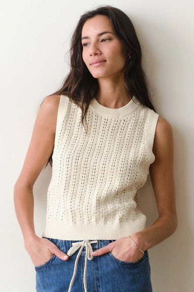 Marine Layer Mina Pointelle Sweater in Cream — Front view
