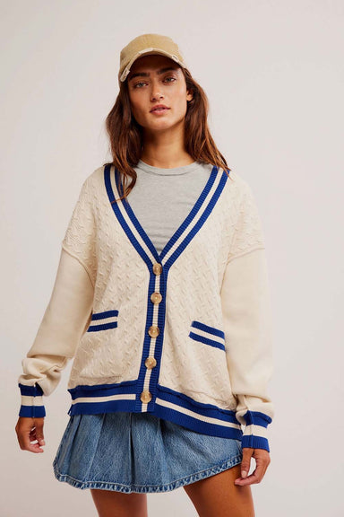 Free People - WTF Varsity Cardi - Ecru - Front