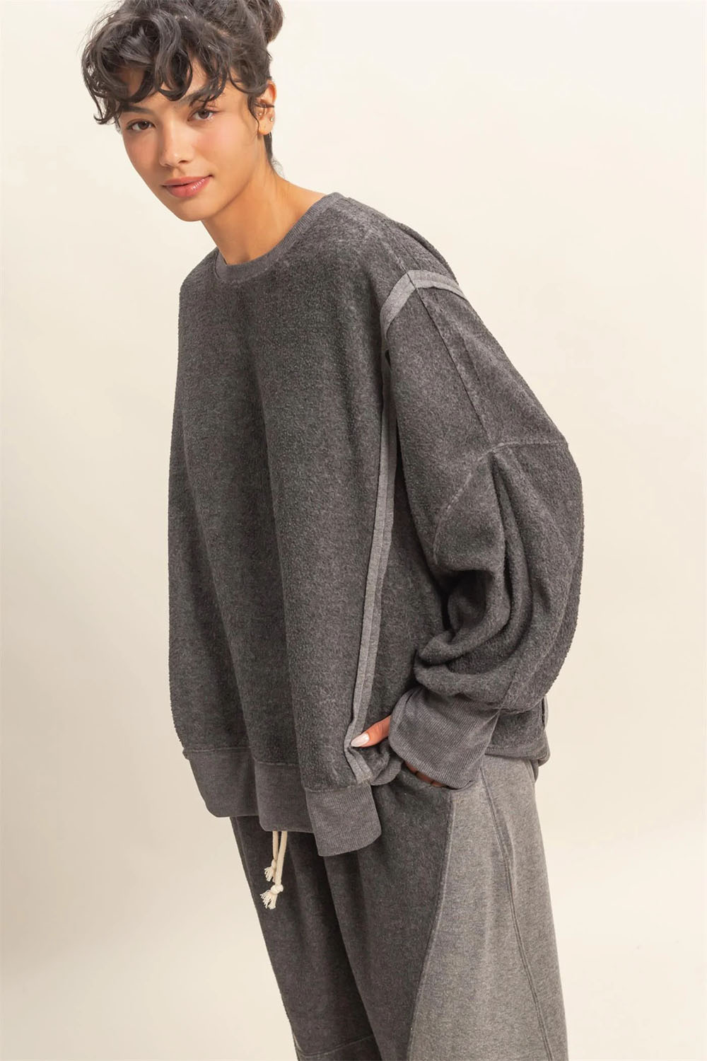 Double Zero - Mineral Washed Oversized LS - Charcoal - Side