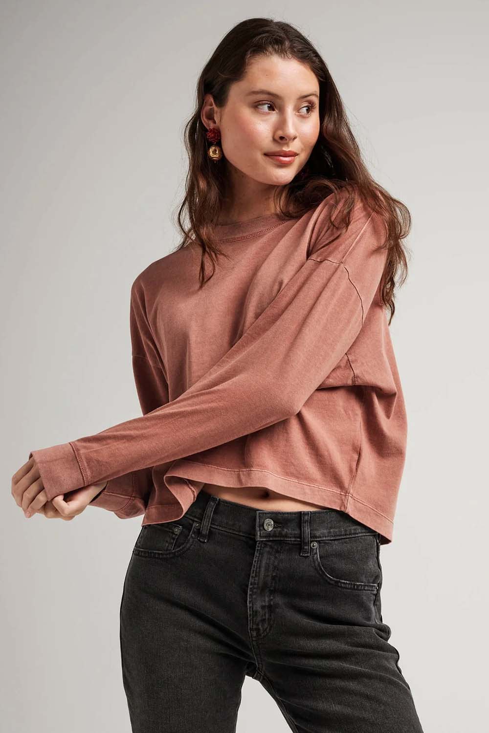 Richer Poorer - Relaxed Crop LS Tee - Russet - Front