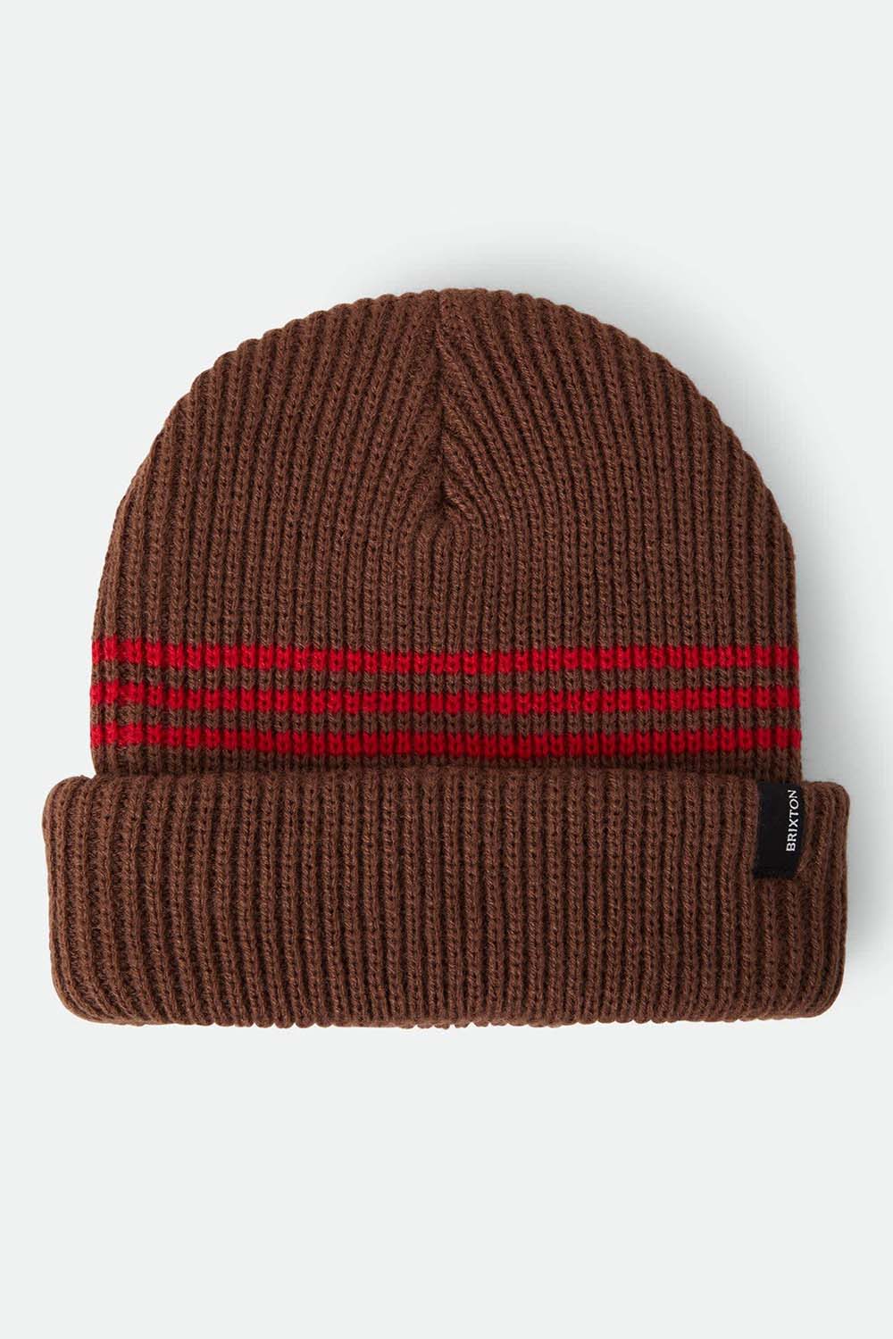 Brixton - Chunky Heist Beanie - Pinecone Brown/Chili Pepper Stripe - Front