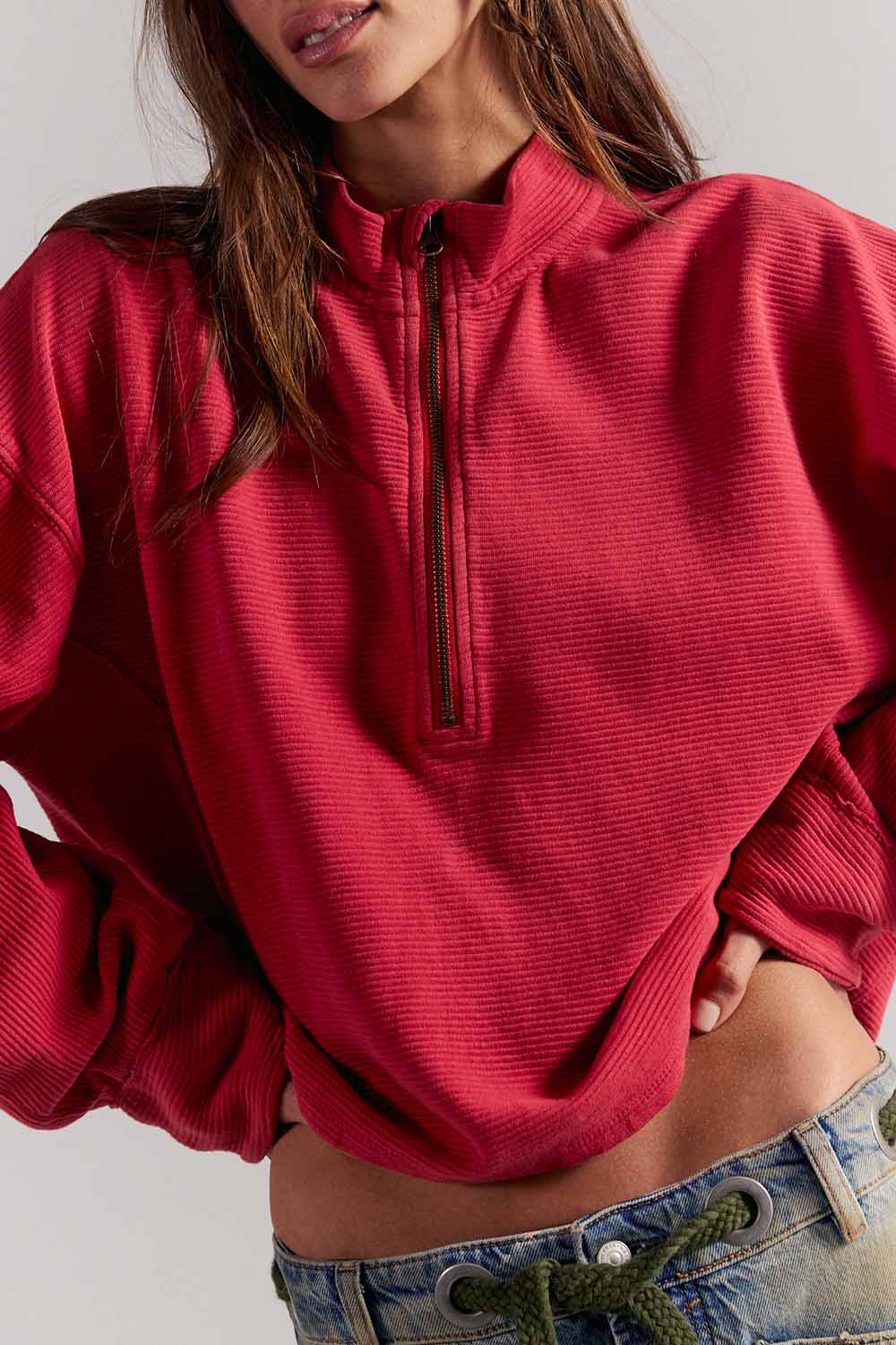Free People - Celeste Quarter Zip - Salsa - Detail
