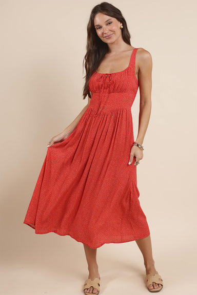 Sadie & Sage - Nina Milkmaid Midi Dress - Red - Front