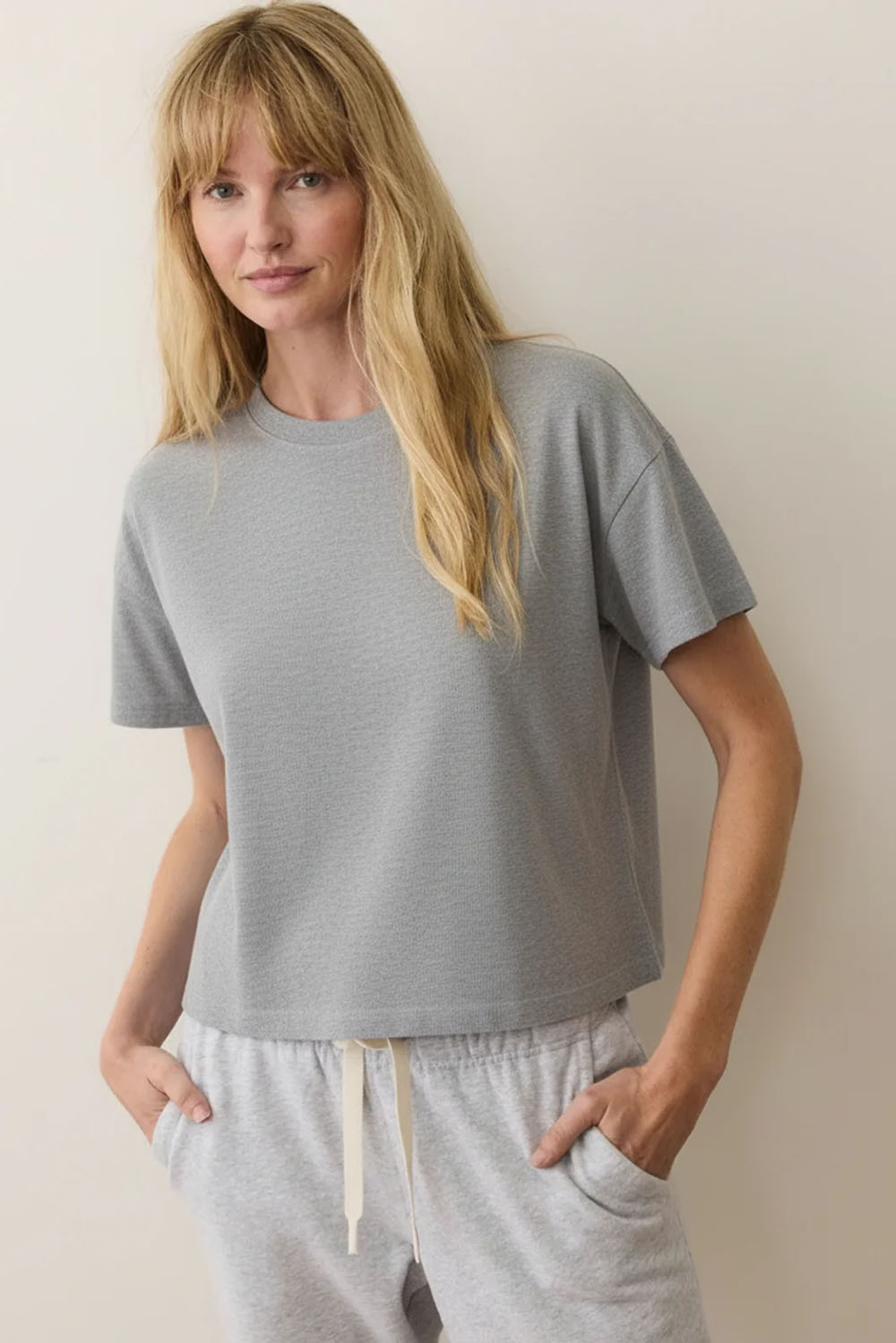 Marine Layer - Luxe Crew Tee - Mid Heather Grey - Front