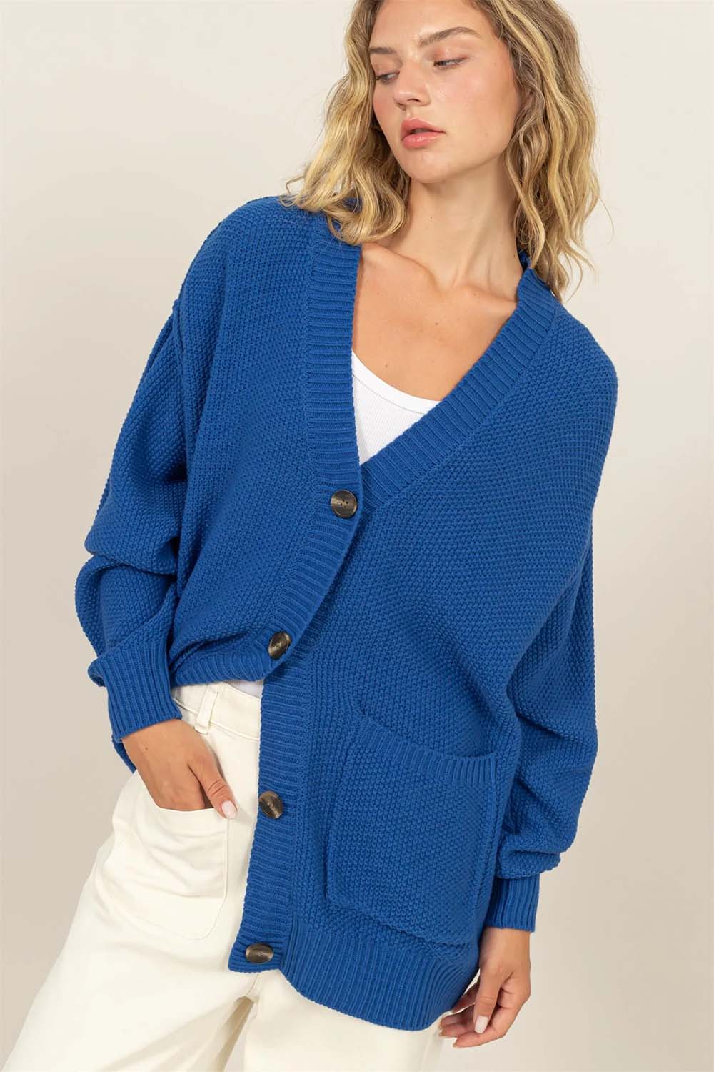 Double Zero Oversized Button Up Pocket Cardigan Taupe M