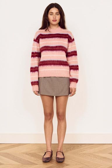 Mink Pink - Aspen Brushed Stripe Sweater - Pink/Wine Stripe - Front