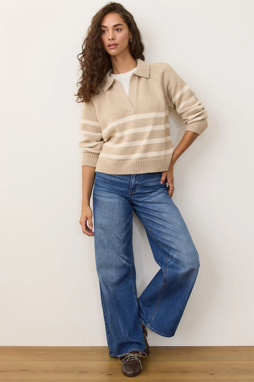 Marine Layer - Berkeley Sweater Polo - Oatmeal/Cream Stripe