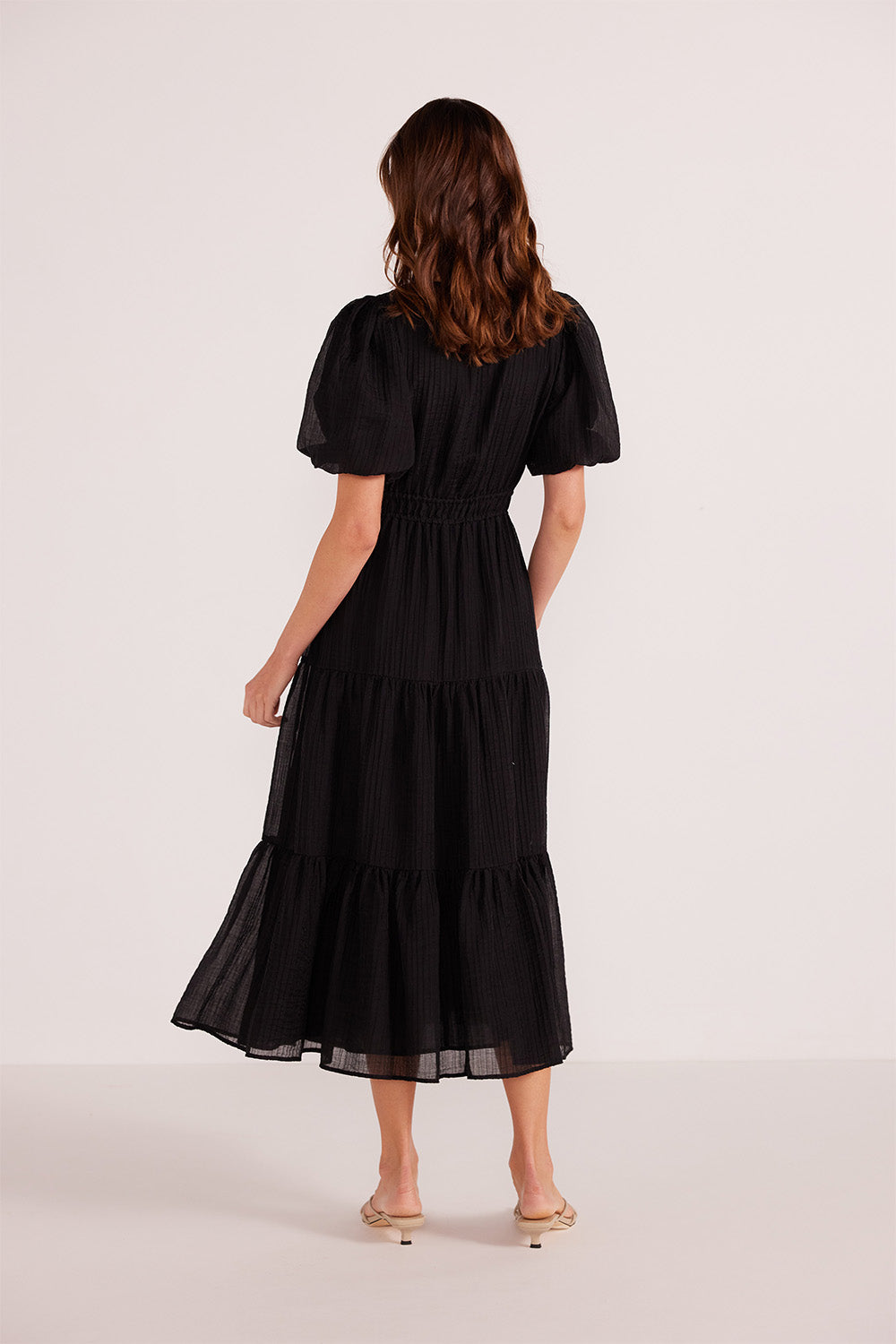 Mink Pink - Amy Tiered Midi Dress - Black - Back