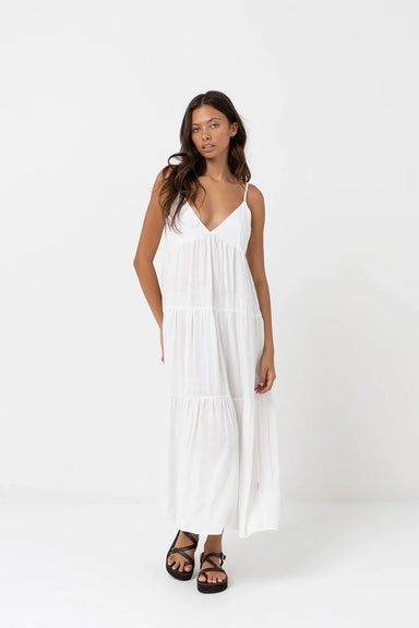 Rhythm - Classic Tiered Midi Dress - White