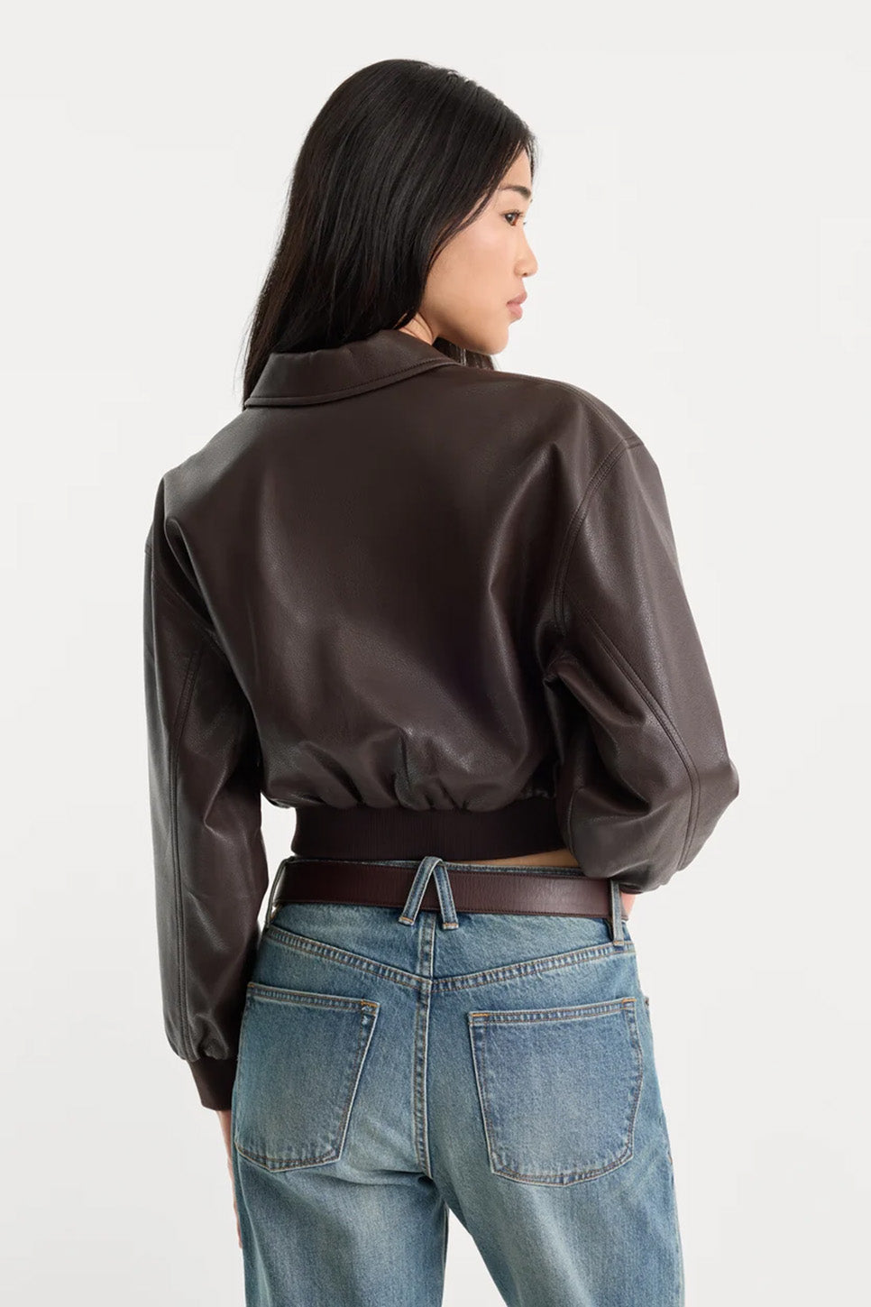 Good American The Better Than Leather Bomber in Espresso — Back view