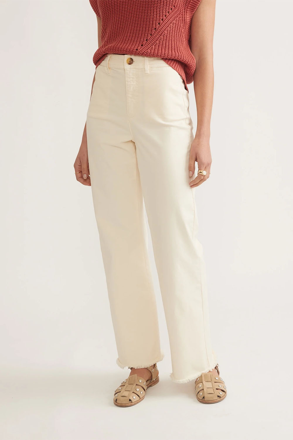 Marine Layer - Raw Edge Bridget Pant - Cream - Front