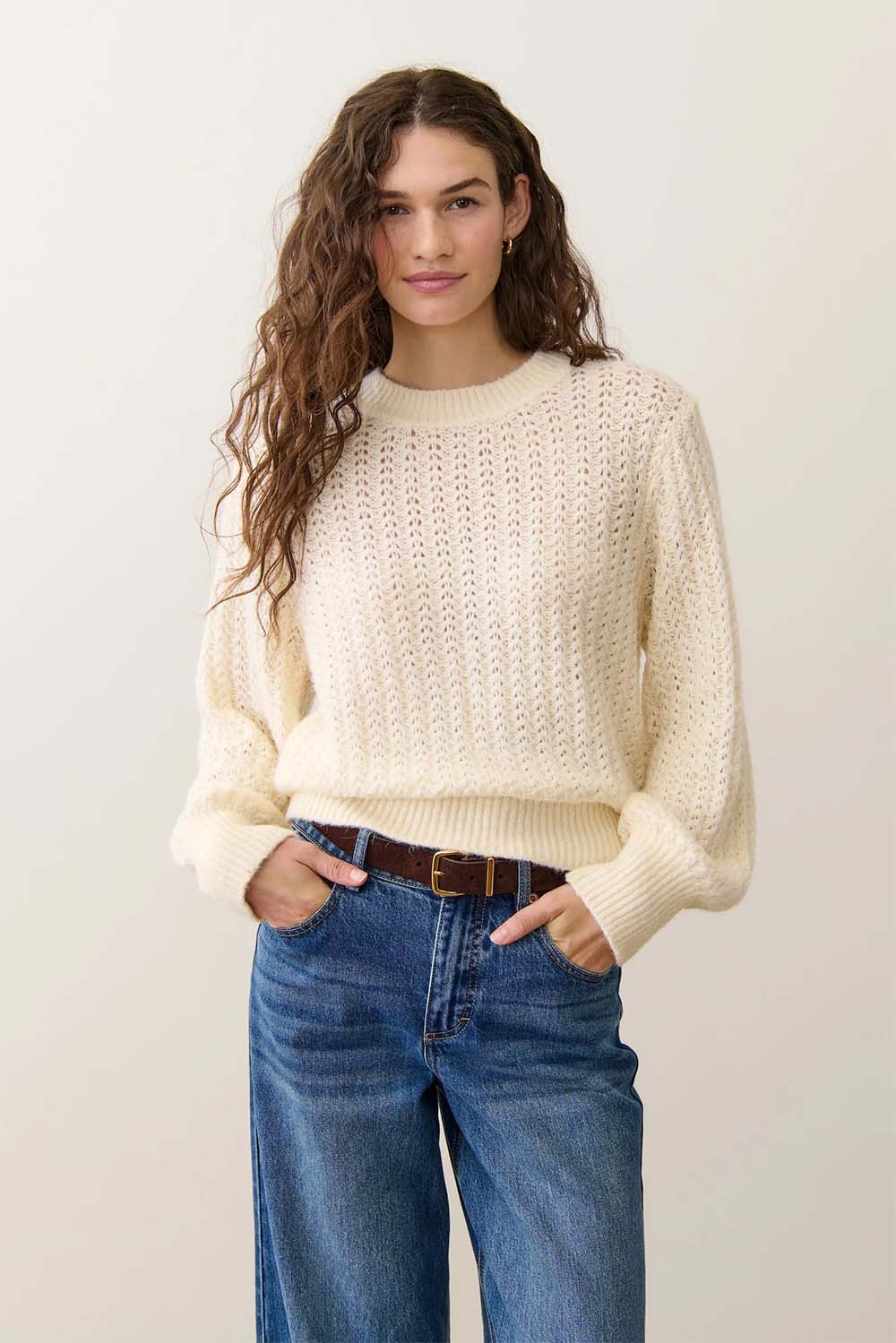 Marine Layer - Alma Crewneck Sweater - Cream - Front