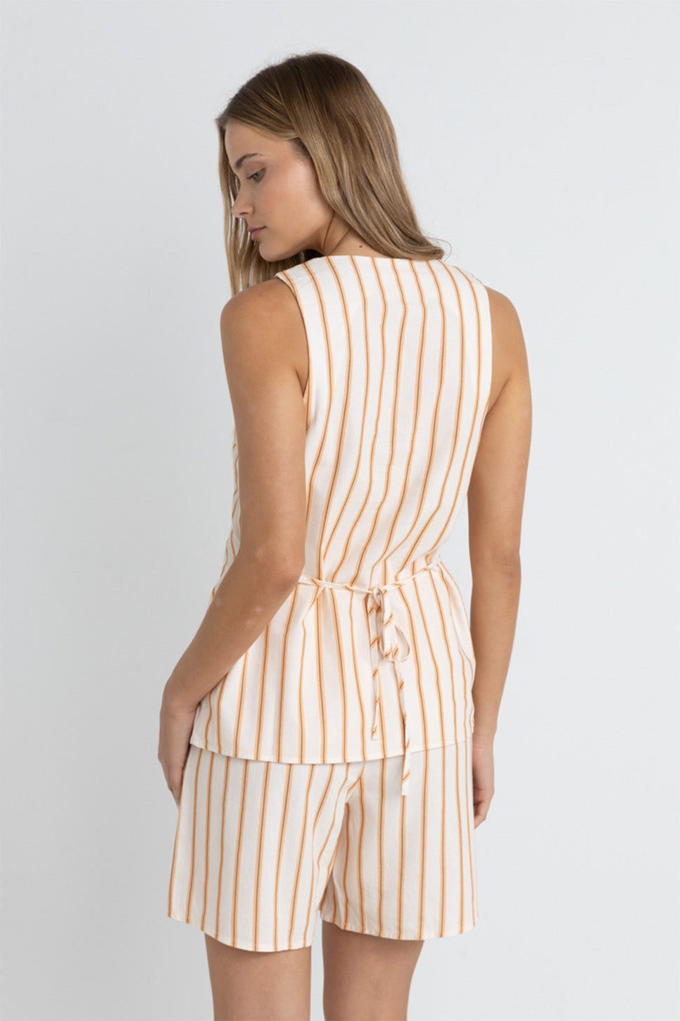 Rhythm - Tide Stripe Long Vest - Natural - Back