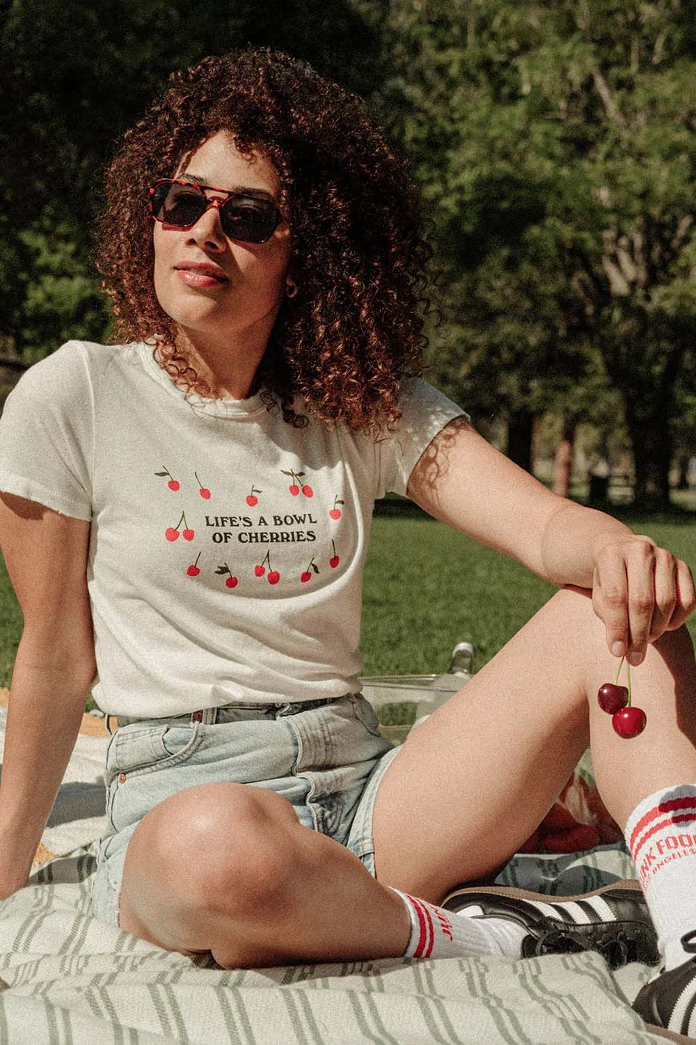 junk food lifes a bowl of cherries vintage white model