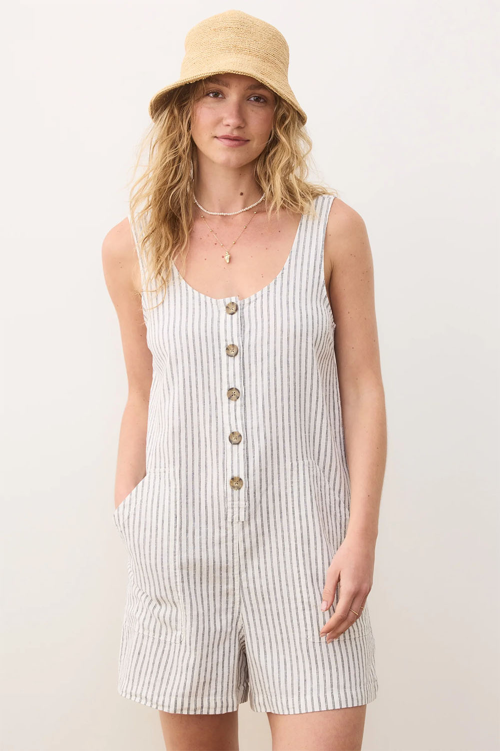Marine Layer SYDNEY ROMPER Cream/Navy Stripe Front