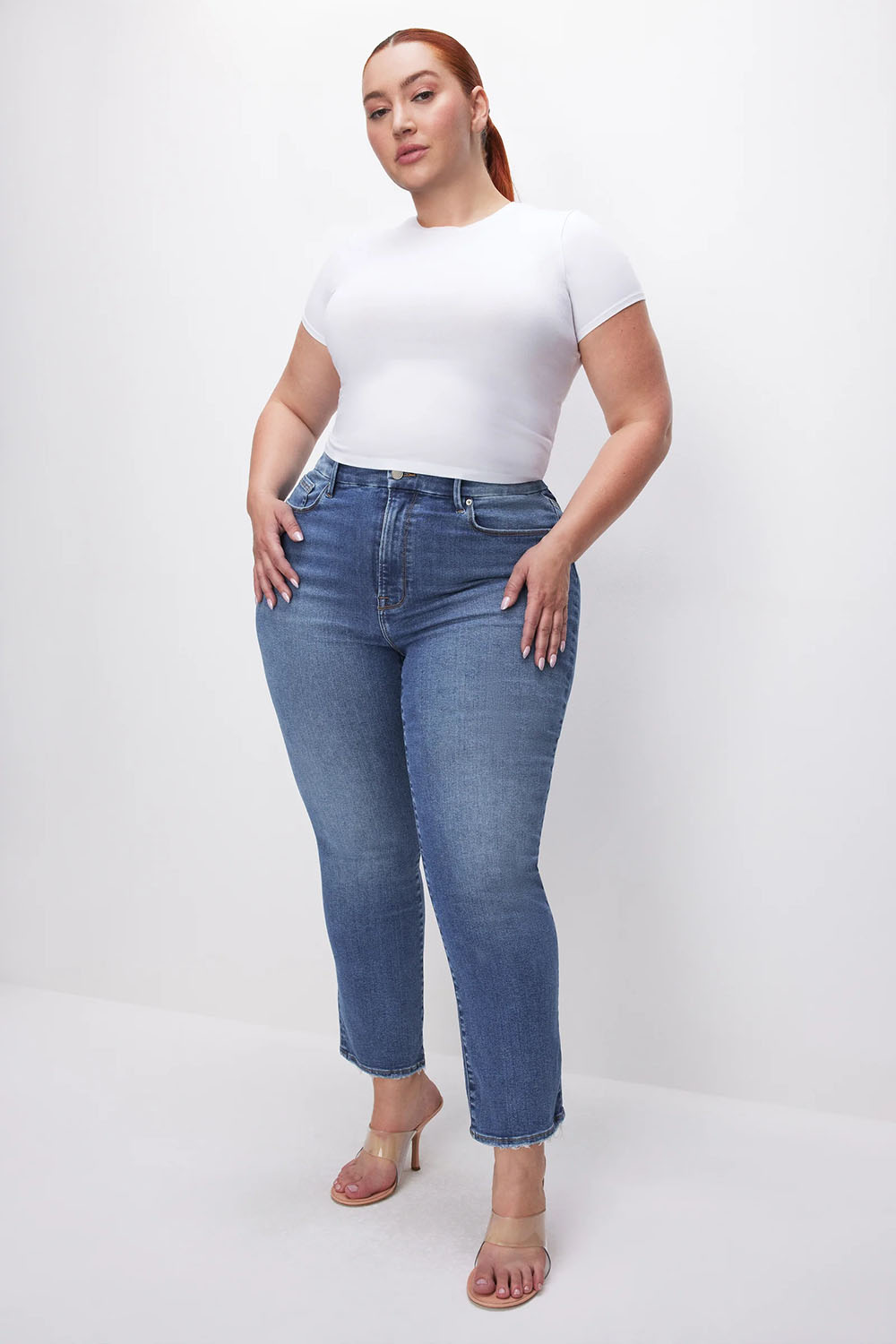 Good American - Always Fits Straight Jeans - Indigo - Plus Front