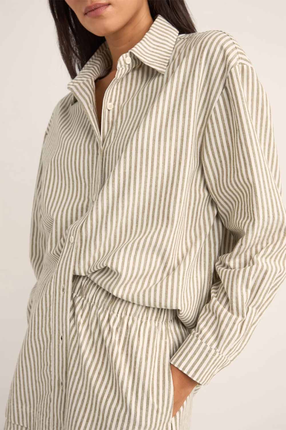 Rhythm - Valley Stripe Oversized Shirt - Ivy - Detail
