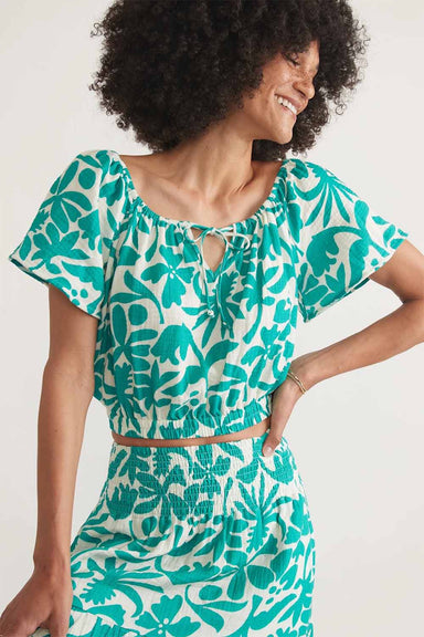 Marine Layer - Tiana Crop Blouse - Spruce Flora - Profile