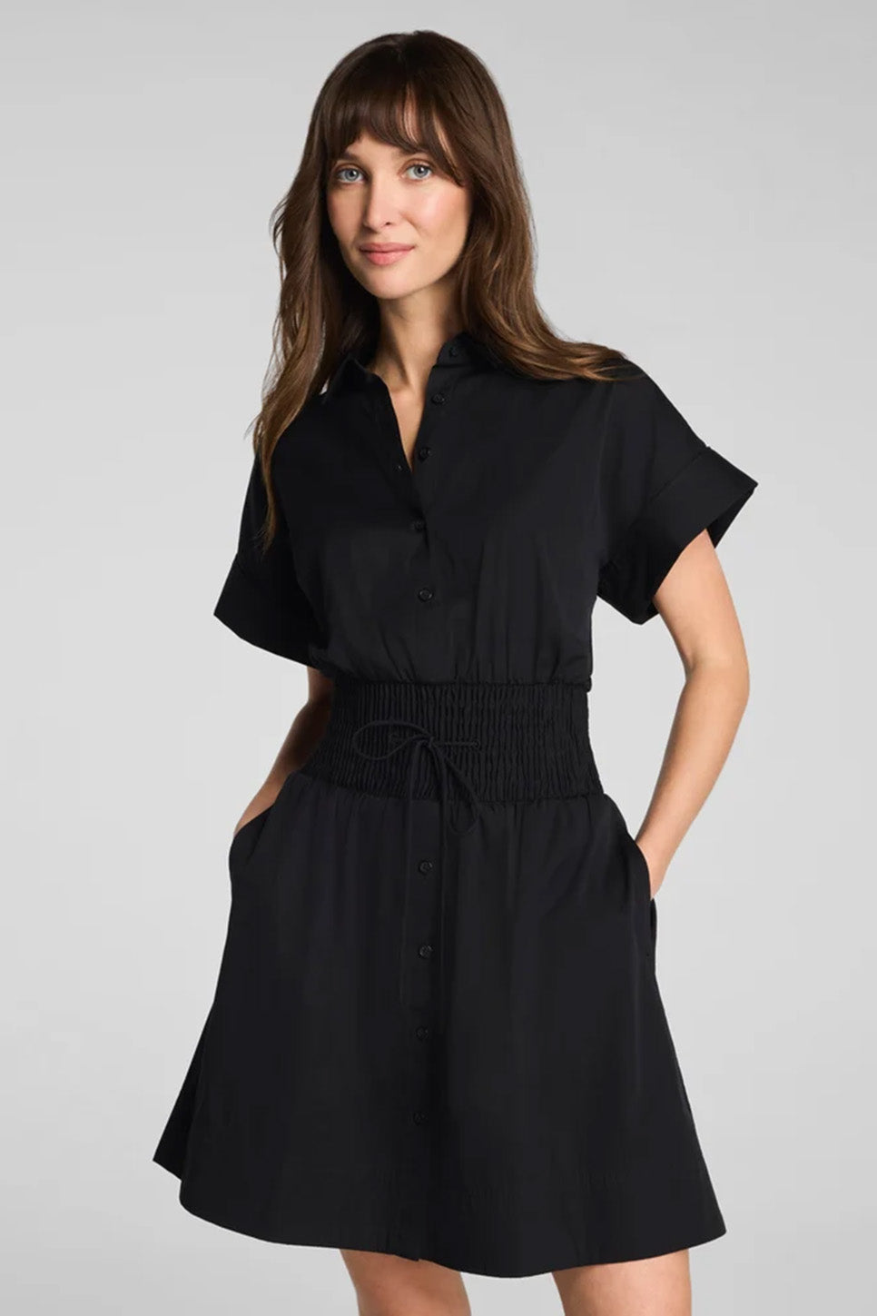 Poplin Smocked Mini Shirt Dress
