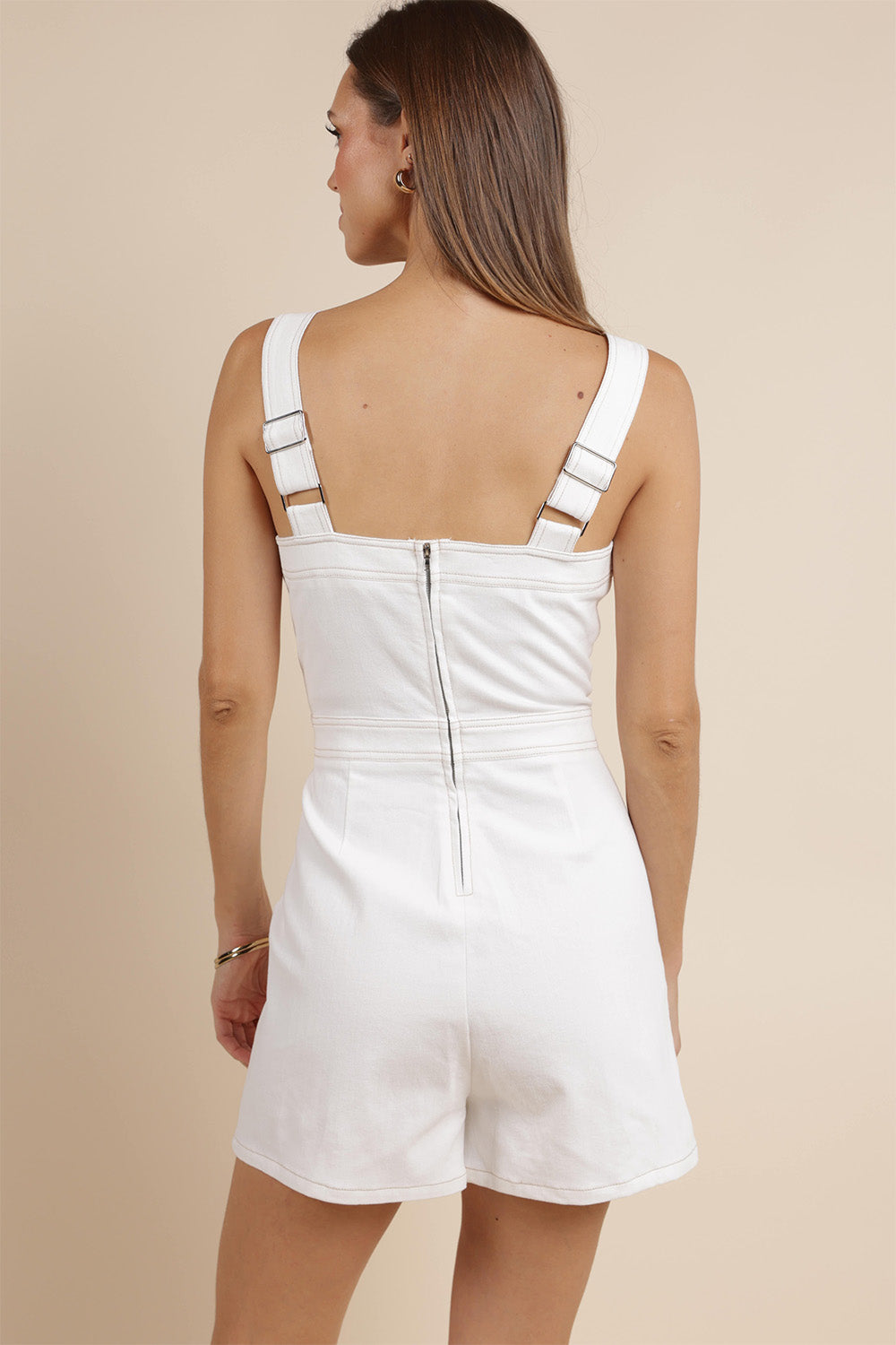 Sage the Label - Self Control Twill Romper - White Sand - Back