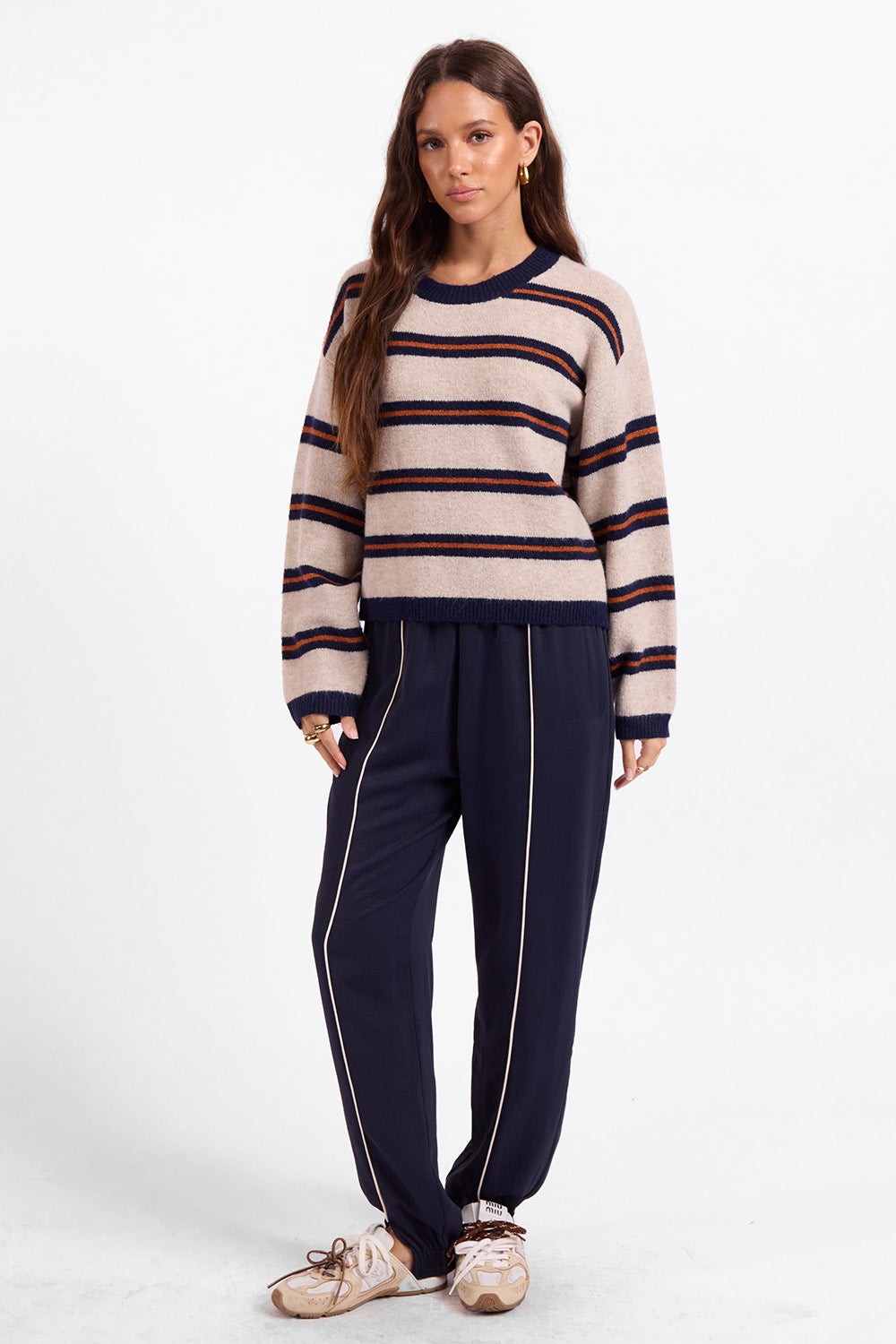 Sage the Label - Tiber Stripe Sweater - Navy Rust Multi - Full Body