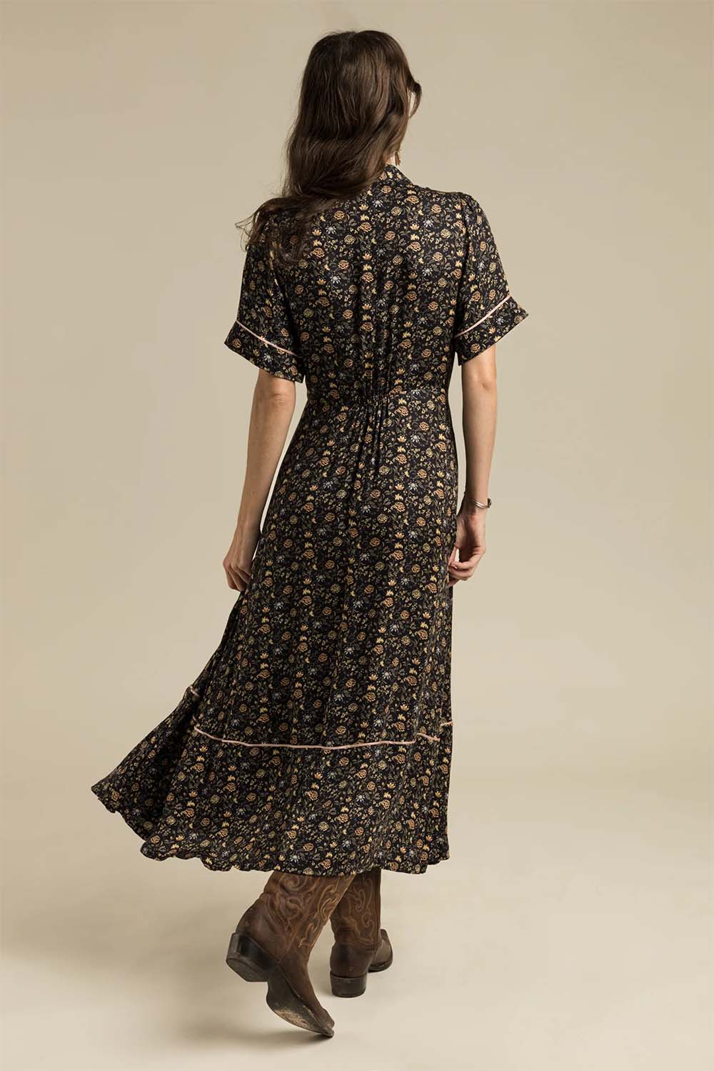 Sendero - La Dahlia Dress - Black Floral - Back