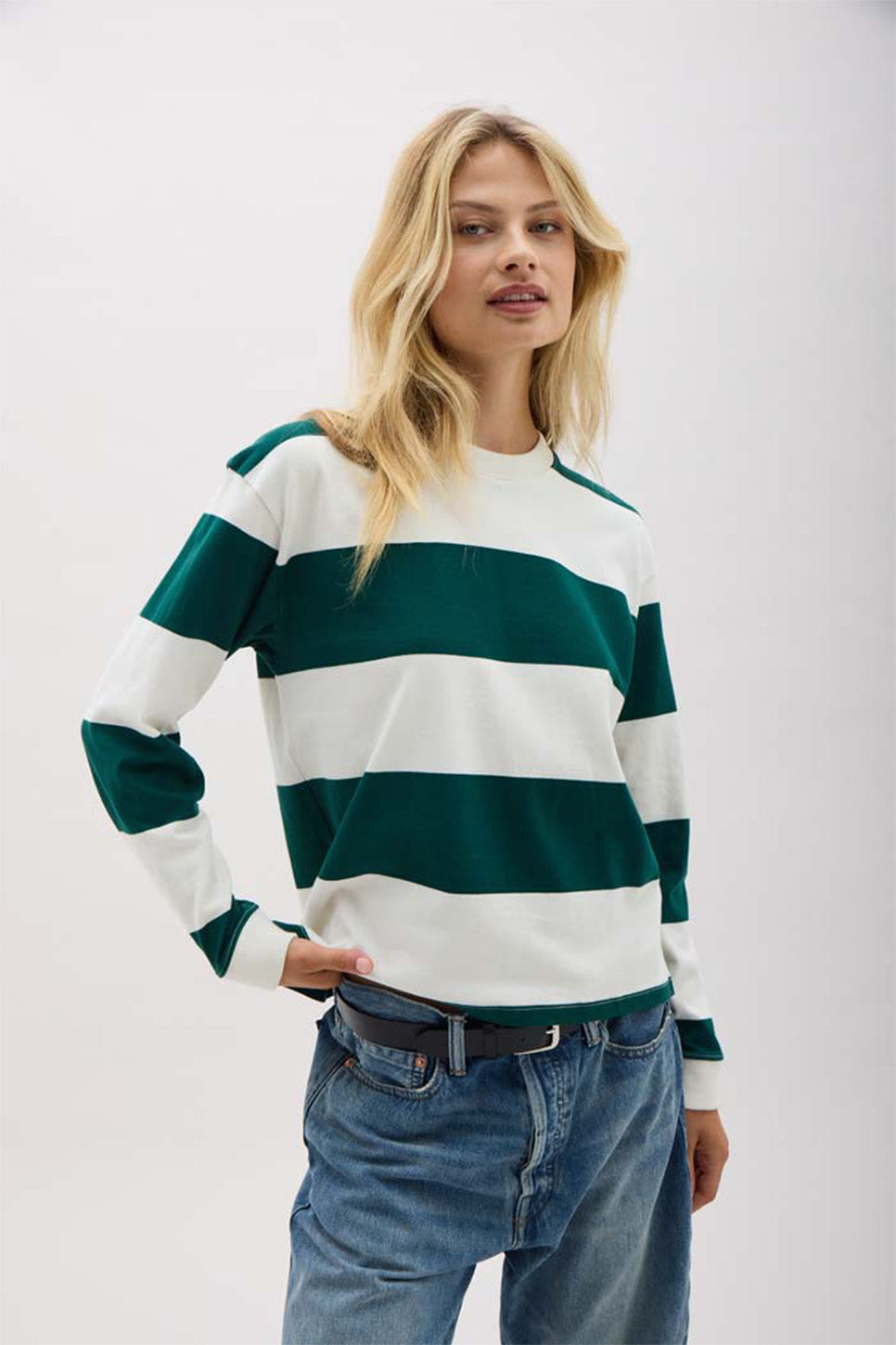 Richer Poorer - Beefy Strip Cotton Pullover - Rainforest/Bone - Front