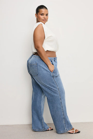 Good American - Lite Linen Denim Pant - Indigo - Side