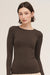 Niki Biki LS Crew Neck Top in Chocolate — Front view